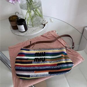 Miu Miu Red and Blue Shoulder Bag with Striped Design